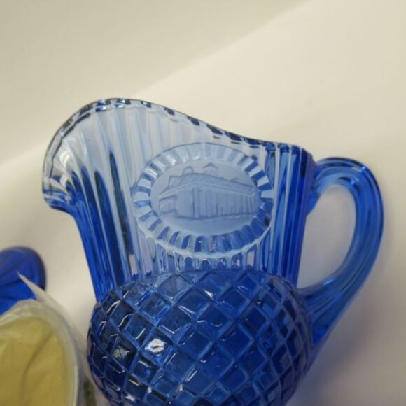 2 - Fostoria Cobalt Blue AVON WHITE HOUSE 5 1/2 In Footed Creamers Candle Holder - Picture 4 of 5